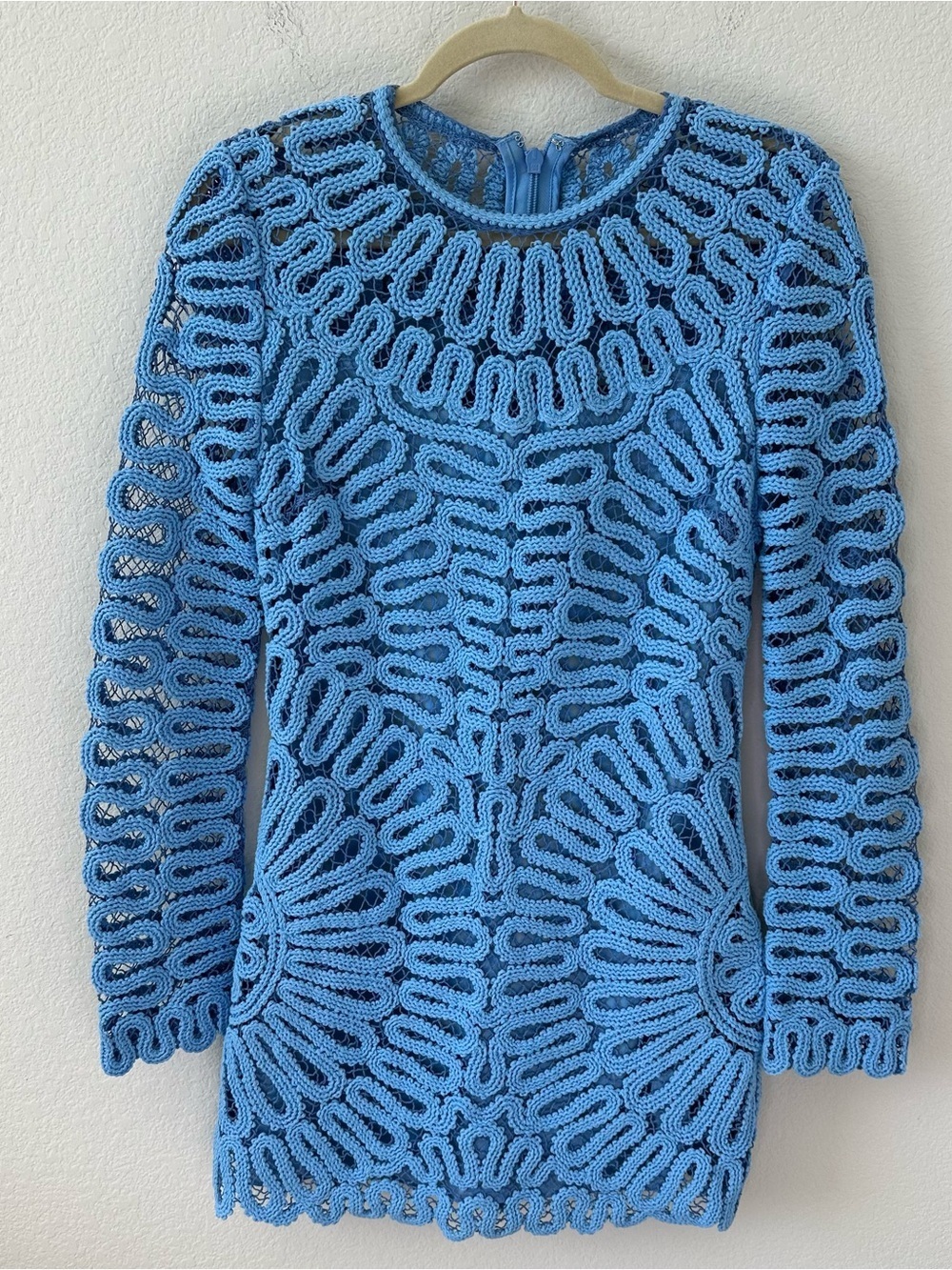 SIMKHAI Mccall Cage Crochet Embroidery Mini Blue Dress SZ US 2 - Picture 2 of 8